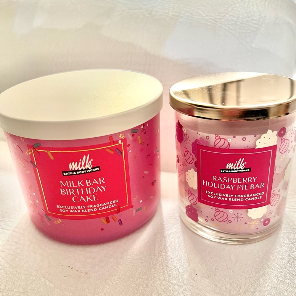 Milk Bar Birthday Cake and Milk Holiday  Raspberry Pie Bar Candle Set!